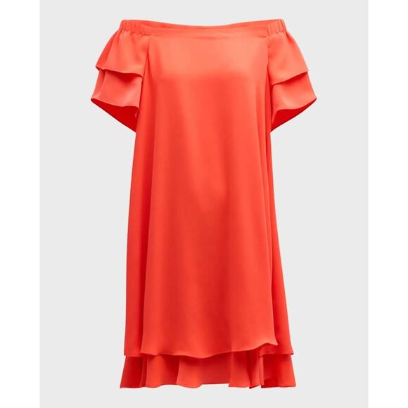 Trina Turk Piper Ruffle Mini Shift Off-the-Shoulder Dress | Sz XS Superflora NEW - Picture 1 of 5